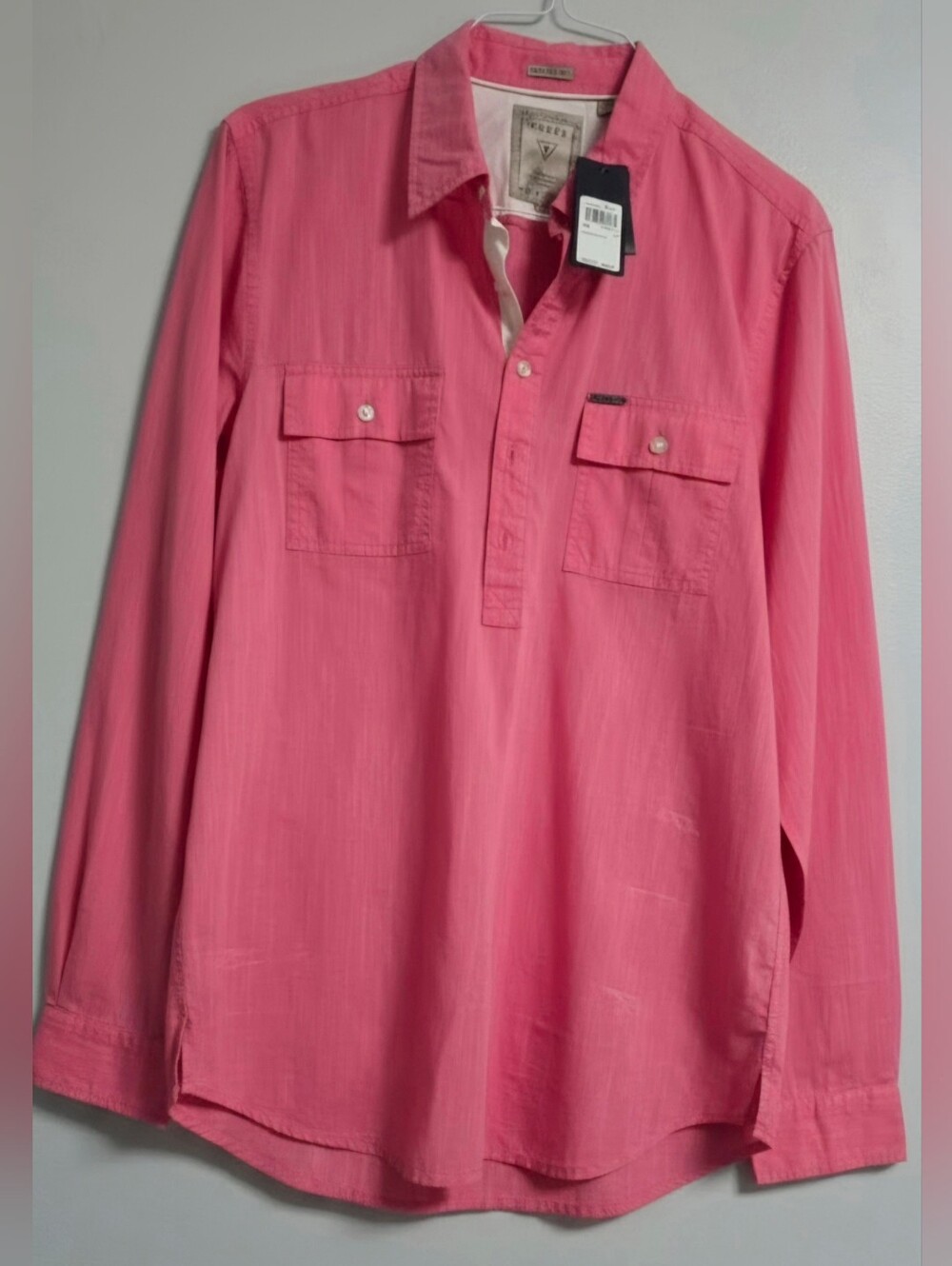 NWT Guess Pink Long Sleeve Shirt Size L - Picture 2 of 3